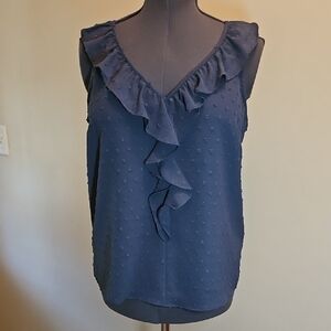 LC Lauren Conrad Womens Med Navy Ruffle Blouse Tank Top Medium Blue